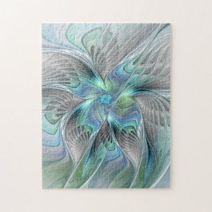 Puzzle Abstrait Bleu Vert Papillon Imaginaire Fractal Art