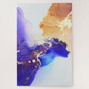 Puzzle Abstrait Blue Orange Gold Alcohol Encre Jigsaw Puz