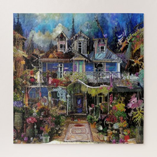 Puzzle Abstrait Boho Haunted House Floral Collage (Vertical)