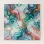 Puzzle Abstrait en rose, sarcelle, bleu et or (Horizontal)