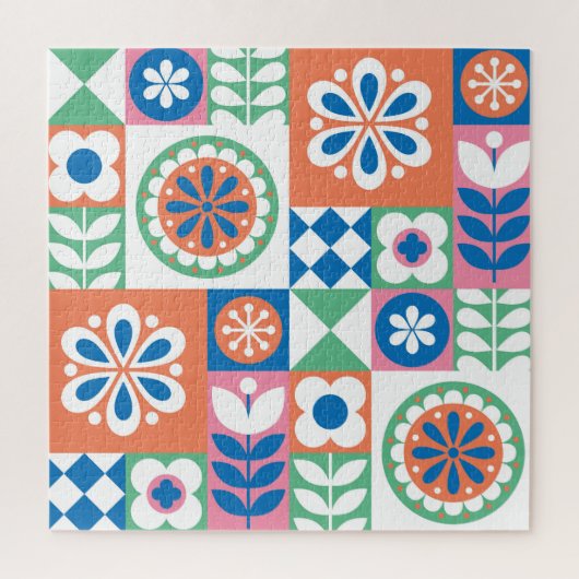 Puzzle Abstrait Floral, Scandinave Folk Design. (Vertical)