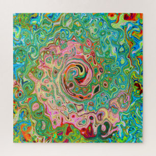 Puzzle Abstrait Groovy Coloré Tourbillon Arc-en-ciel