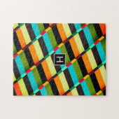 Puzzle Abstrait Moderne Coloré Rayures & Monogramme (Horizontal)