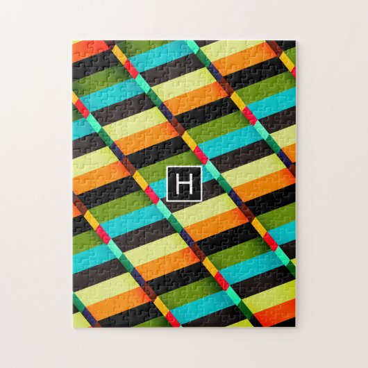 Puzzle Abstrait Moderne Coloré Rayures & Monogramme (Vertical)