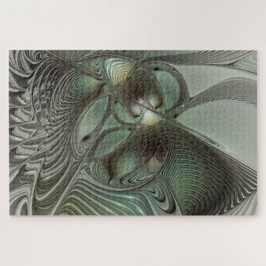 Puzzle Abstrait Olive Sage Green Grey Fractal Art Imagina (Horizontal)
