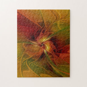 Puzzle Abstrait Rouge Orange Brown Vert Fractal Art Flowe