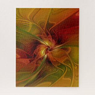Puzzle Abstrait Rouge Orange Brown Vert Fractal Art Flowe