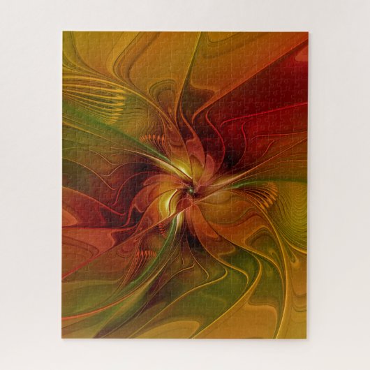 Puzzle Abstrait Rouge Orange Brown Vert Fractal Art Flowe (Vertical)