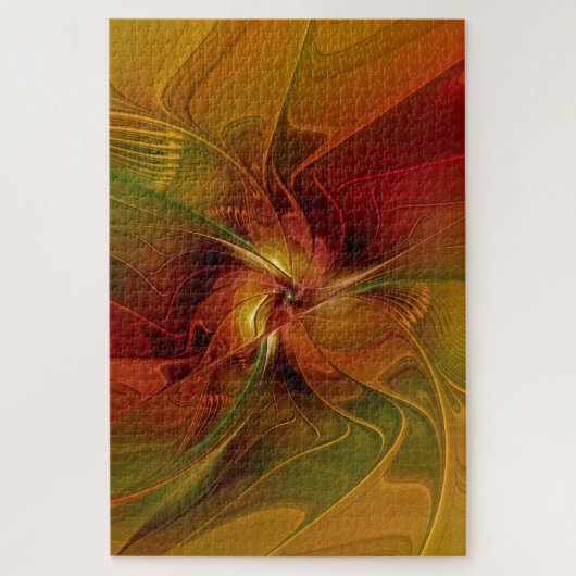 Puzzle Abstrait Rouge Orange Brown Vert Fractal Art Flowe (Vertical)