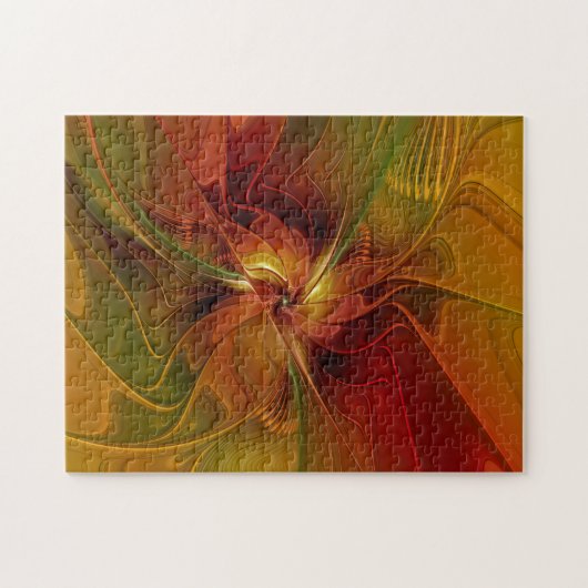 Puzzle Abstrait Rouge Orange Brown Vert Fractal Art Flowe (Horizontal)