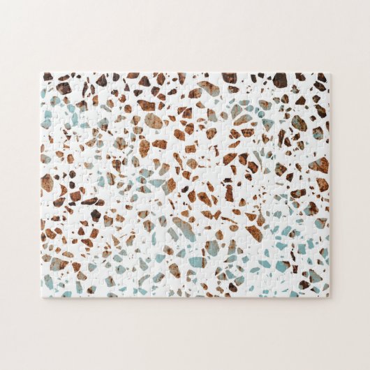 Puzzle Abstrait Terrazzo Mosaic rouille Brown & Motif ble (Horizontal)