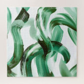 Puzzle Abstrait Traits de Pinceau Vert Minimal Moderne (Horizontal)