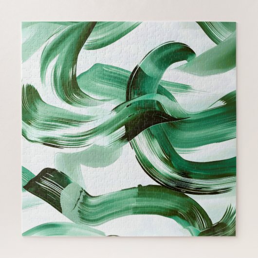 Puzzle Abstrait Traits de Pinceau Vert Minimal Moderne (Vertical)