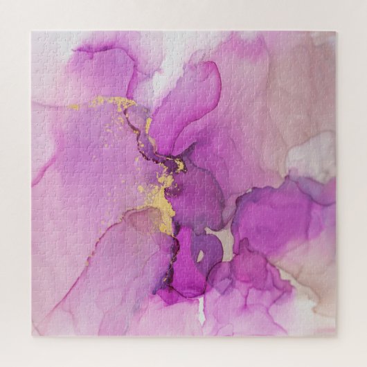 Puzzle Abstrait violet, or : mélange d'acryliques. (Vertical)