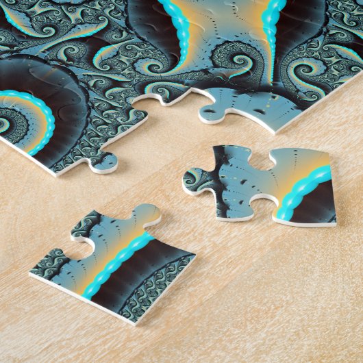 Puzzle Abstraite spirale d'art fractal bleu turquoise ora (Côté)