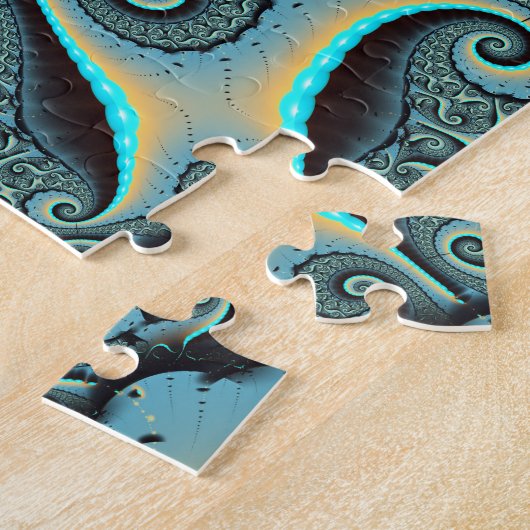 Puzzle Abstraite spirale d'art fractal bleu turquoise ora (Côté)