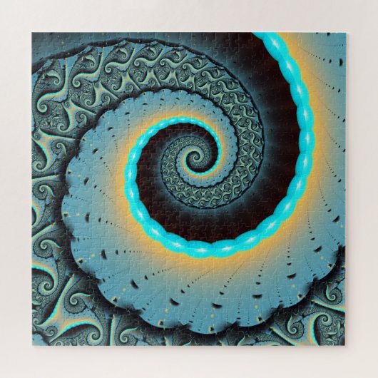 Puzzle Abstraite spirale d'art fractal bleu turquoise ora (Horizontal)