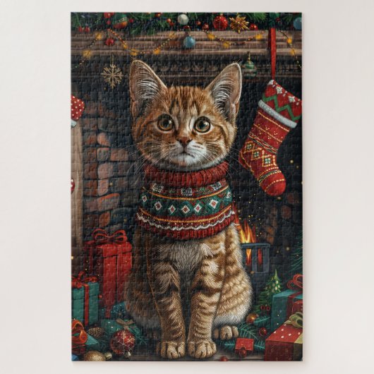 Puzzle Abyssinian avec les cadeaux de Noël cheminée (Vertical)