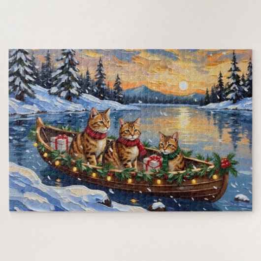 Puzzle Abyssinian Cat Christmas Boat Holiday (Horizontal)