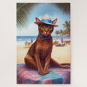 Puzzle Abyssinian cat on Beach, cadeau d'été pour amoureu
