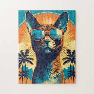 Puzzle Abyssinian Chat avec lunettes de soleil sur une pl