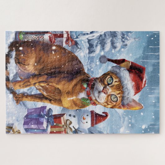 Puzzle Abyssinian Chat Winter Wonderland Noël Joie (Horizontal)