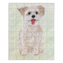 Puzzle Acrylique Chien Morkie avec Boîte en Fer-Bl