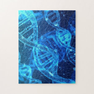 Puzzle ADN science bleu noir microscope