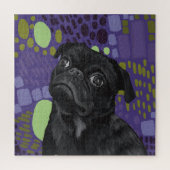 Puzzle Adorable assis Carlin noir chien sur violet Abstra (Vertical)