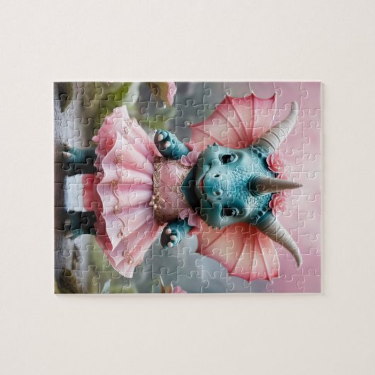 Puzzle Adorable Baby Dino dans une robe rose (Horizontal)