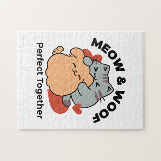 Puzzle Adorable chat et chien Hug - Meow & Woof Design (Horizontal)