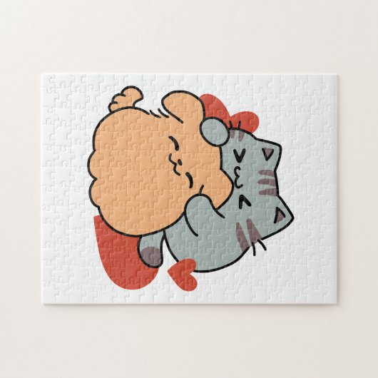 Puzzle Adorable chat et chien Hug - Meow & Woof Design (Horizontal)