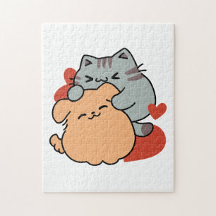 Puzzle Adorable chat et chien Hug - Meow & Woof Design