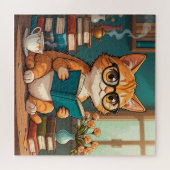Puzzle Adorable Chat portant des lunettes Lecture d'un li (Horizontal)