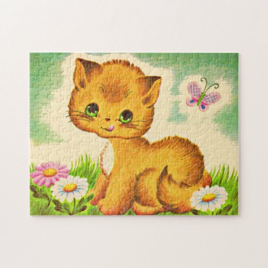 Puzzle adorable chaton aux yeux verts (Horizontal)