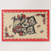 Puzzle adorable chatons dans un panier de fleurs (Horizontal)