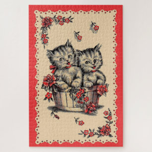 Puzzle adorable chatons dans un panier de fleurs