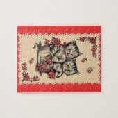 Puzzle adorable chatons dans un panier de fleurs (Horizontal)