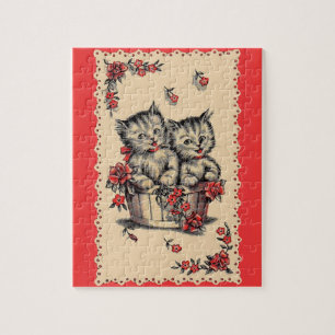 Puzzle adorable chatons dans un panier de fleurs