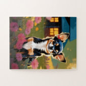 Puzzle Adorable Chihuahua Noir Chiuppy avec Fleurs sauvag (Horizontal)
