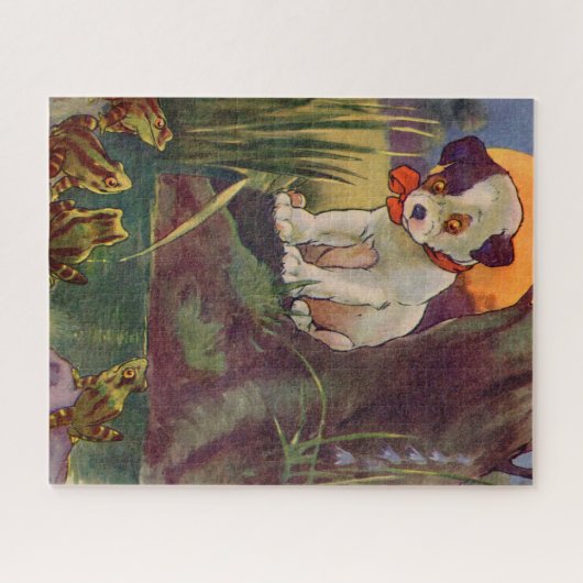 Puzzle adorable chiot et grenouilles taureaux dans les an (Horizontal)