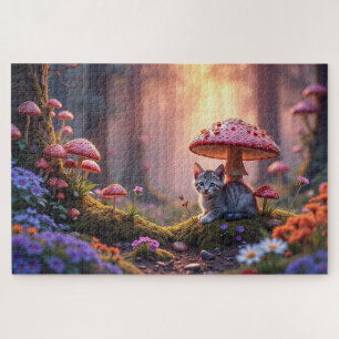 Puzzle Adorable Kitten sous un champignon géant