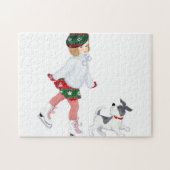 Puzzle Adorable little girl skating on ice and dog (Horizontal)