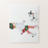 Puzzle Adorable little girl skating on ice and dog (Vertical)