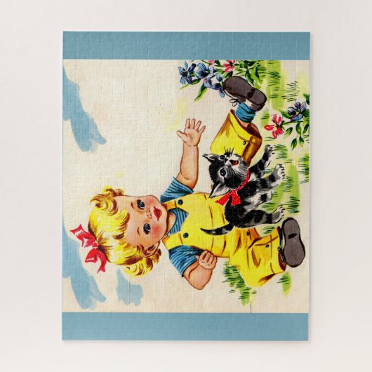 Puzzle adorable little girl with adorable little kitten (Vertical)