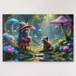 Puzzle Adorable Raccoon tout habillé avec Rose