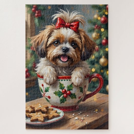 Puzzle Adorable Shih Tzu Dog in Christmas Mug Cozy Art (Vertical)