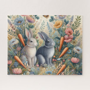 Puzzle Adorables Lapins Gris Avec Des Carottes