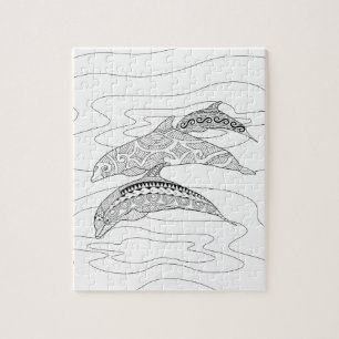 Puzzle adulte de coloration de trois dauphins