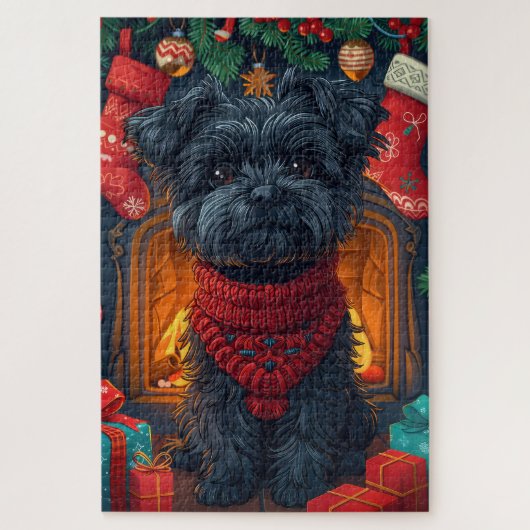 Puzzle Affenpinscher Chien avec les cadeaux de Noël chemi (Vertical)